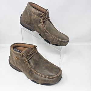 Twisted X Mens Boots Leather Chukka 9.5 Brown Lace Up Mid Casual